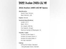 2022 Avalon 2485 Lsz Rear Fish à vendre