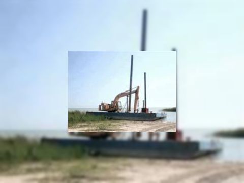 Steel Sectional Work Barge With Excavator